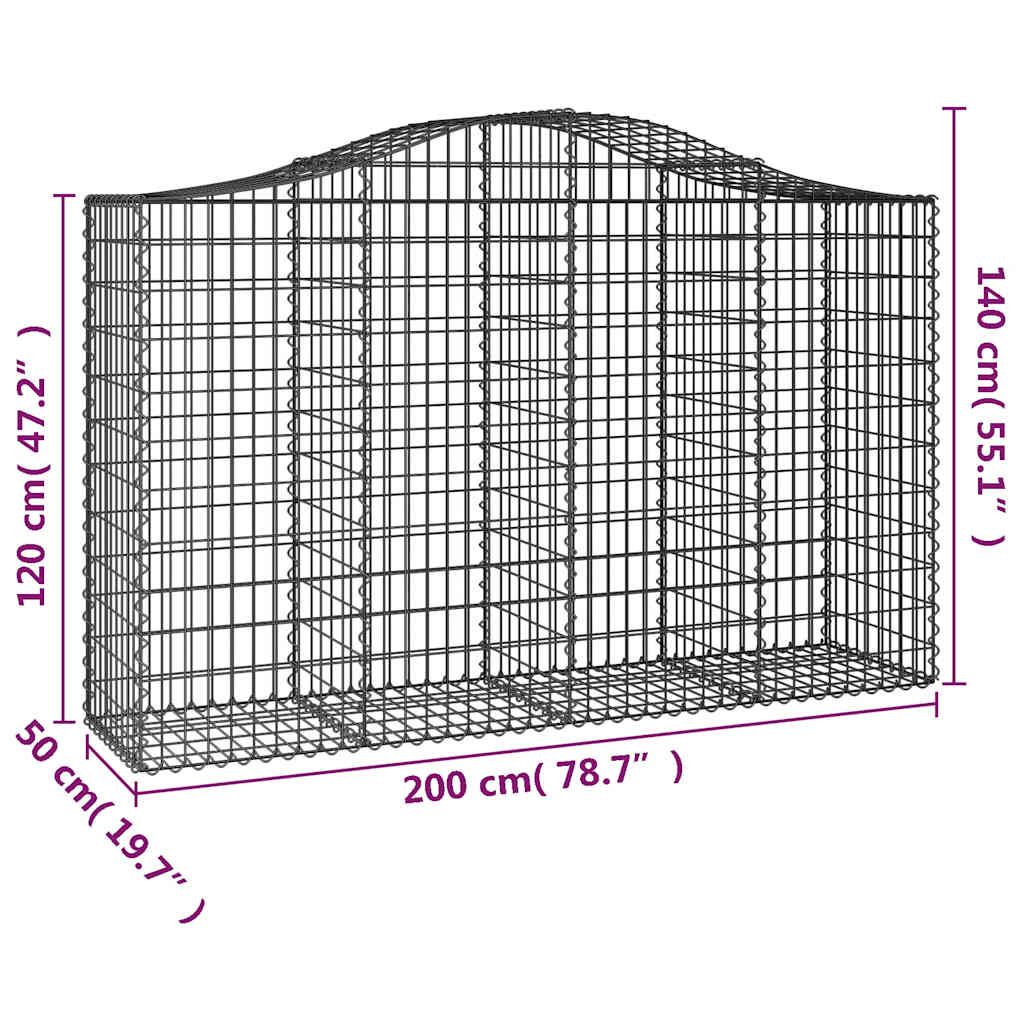 Gabionkurver buede 10 stk 200x50x120/140 cm galvanisert jern