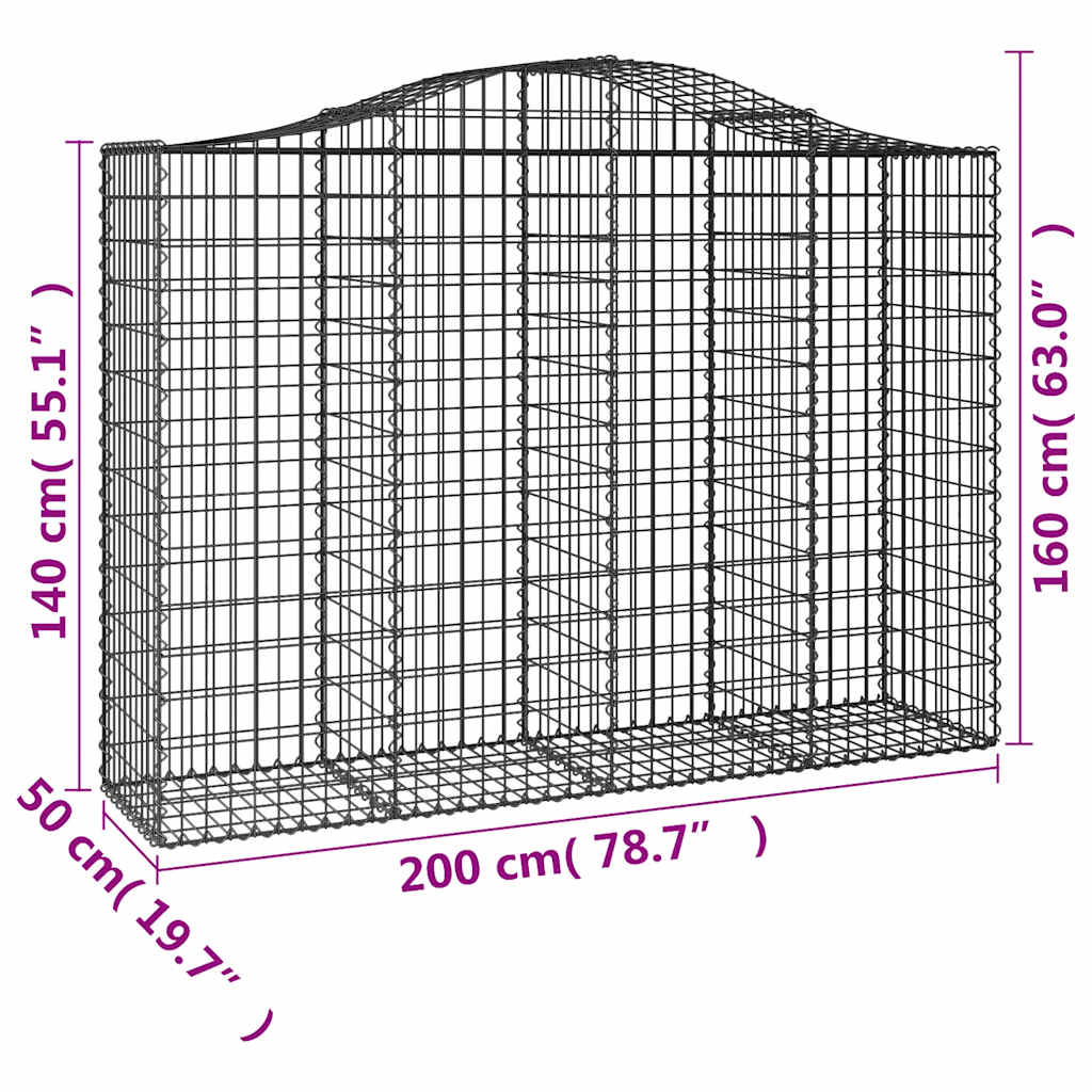 Gabionkurver buede 12 stk 200x50x140/160 cm galvanisert jern