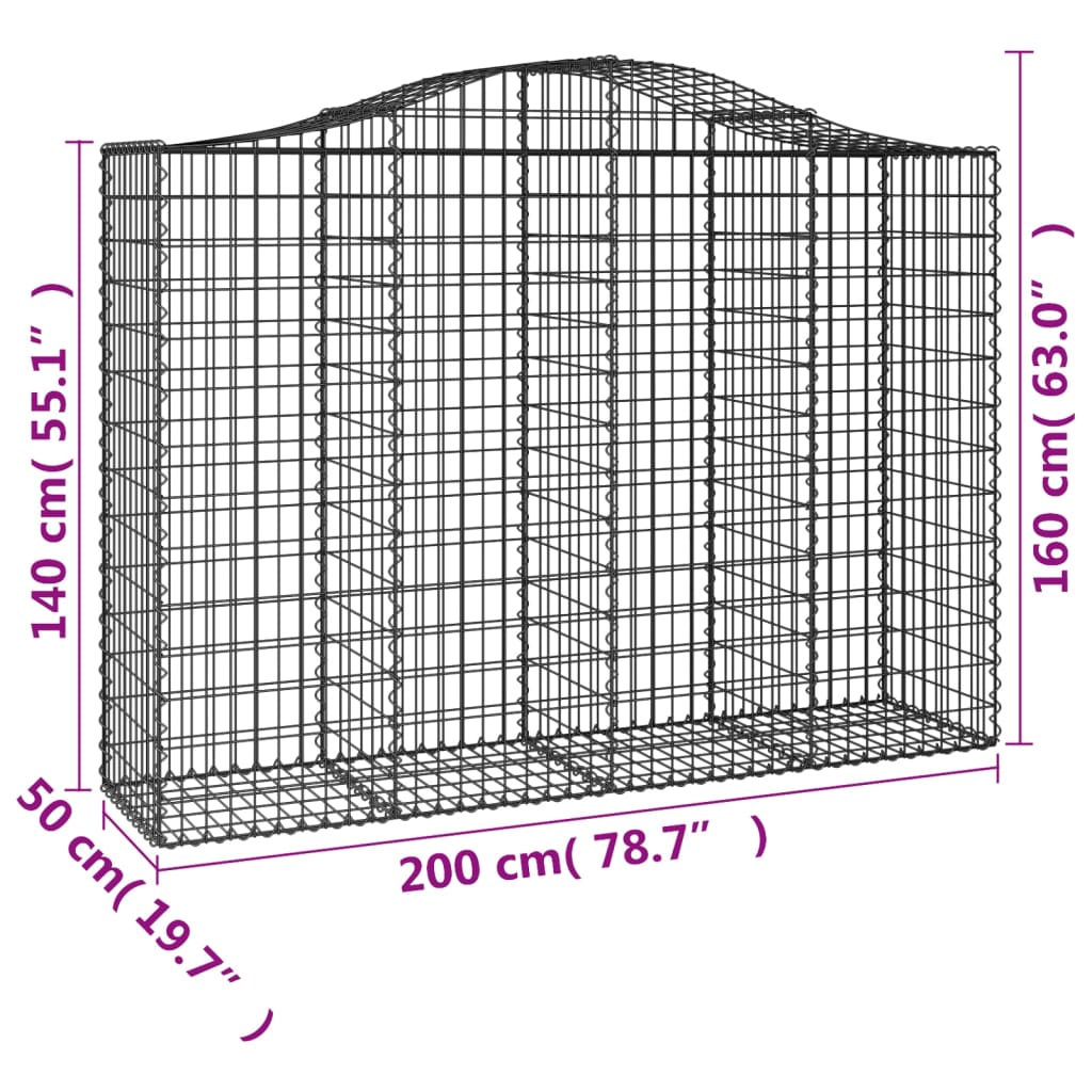 Gabionkurver buede 15 stk 200x50x140/160 cm galvanisert jern