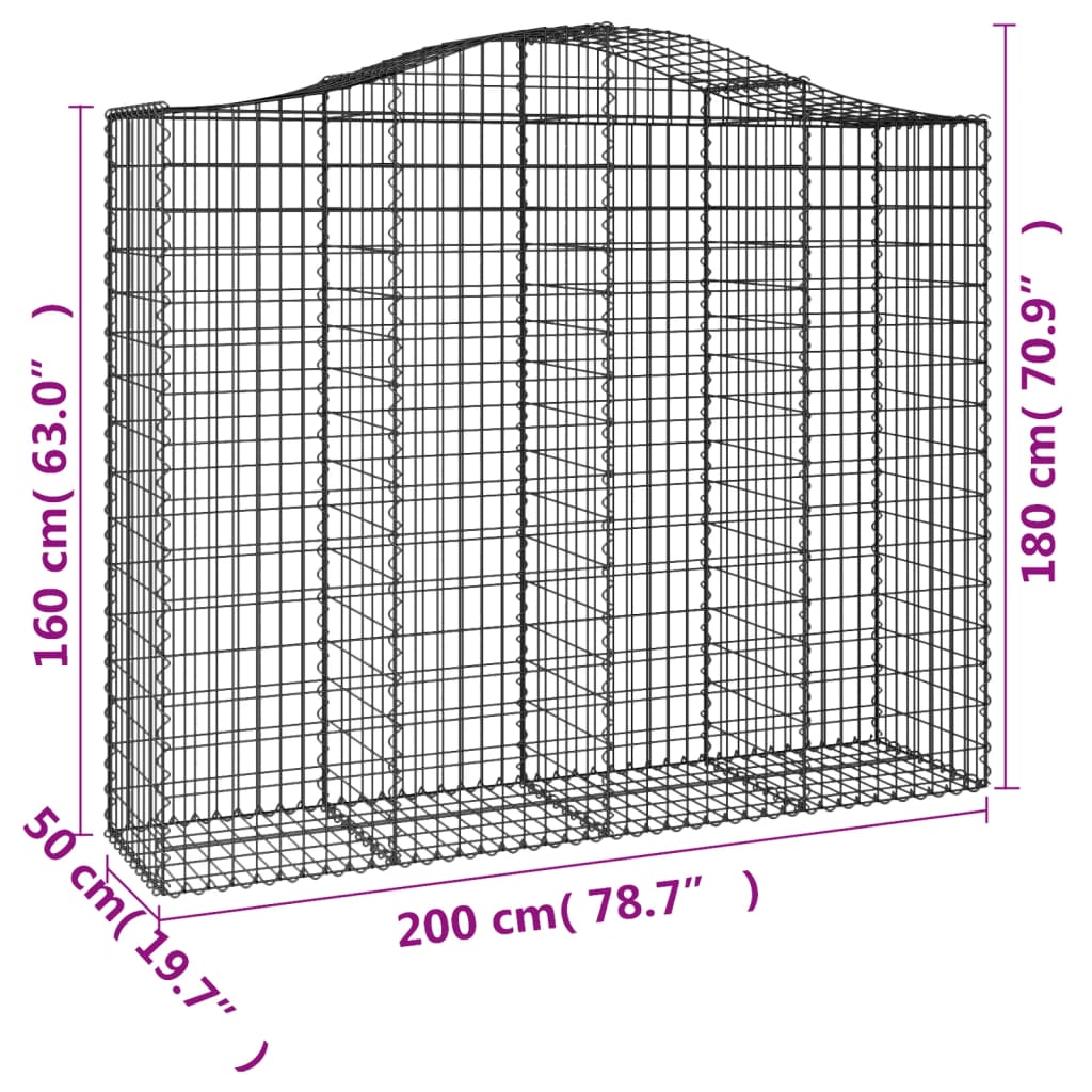 Gabionkurver buede 10 stk 200x50x160/180 cm galvanisert jern