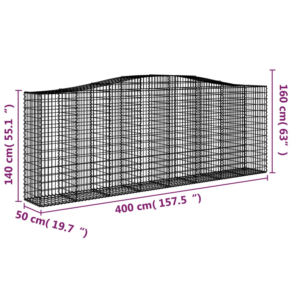 Gabionkurver buede 25 stk 400x50x140/160 cm galvanisert jern