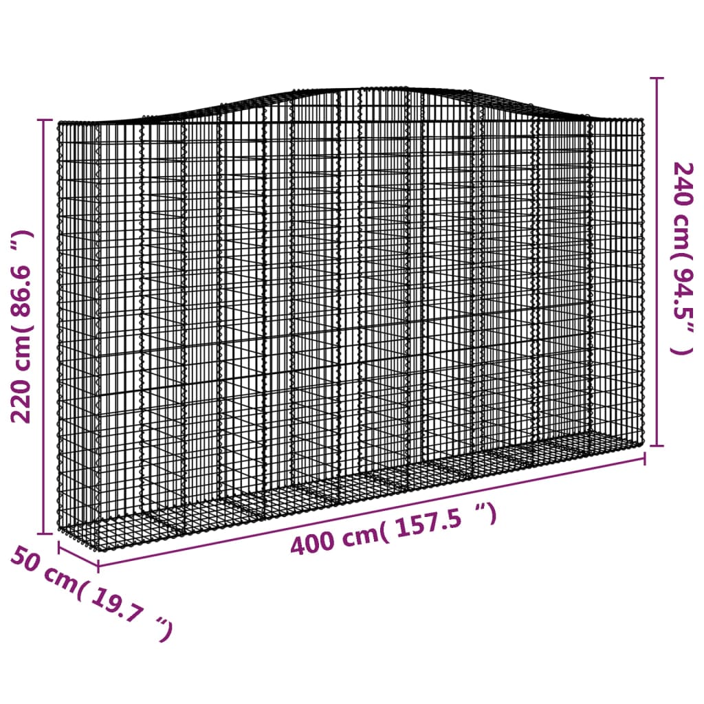 Gabionkurver buede 4 stk 400x50x220/240 cm galvanisert jern