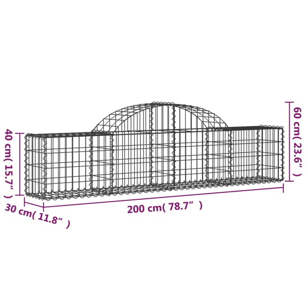 Gabionkurver buede 10 stk 200x30x40/60 cm galvanisert jern