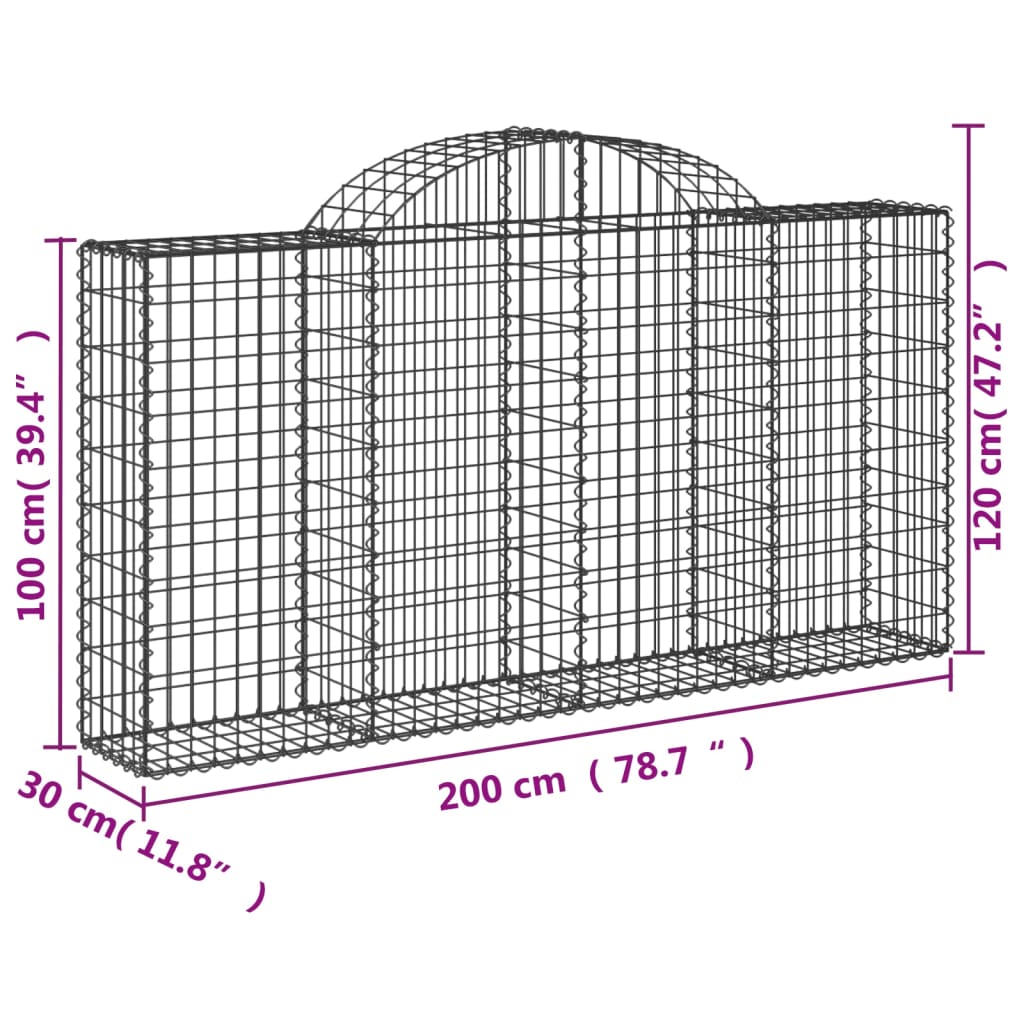 Gabionkurver buede 4 stk 200x30x100/120 cm galvanisert jern
