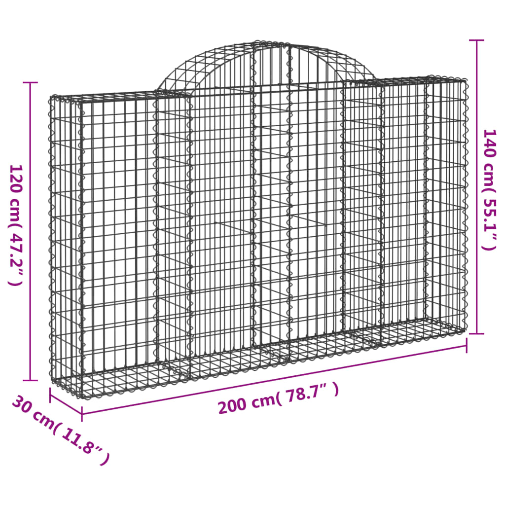 Gabionkurver buede 18 stk 200x30x120/140 cm galvanisert jern