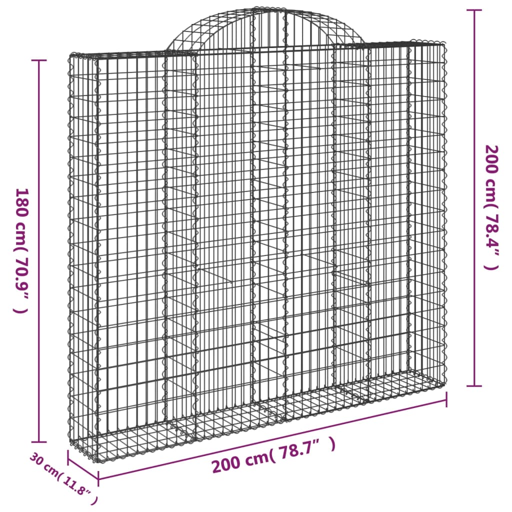 Gabionkurver buede 9 stk 200x30x180/200 cm galvanisert jern