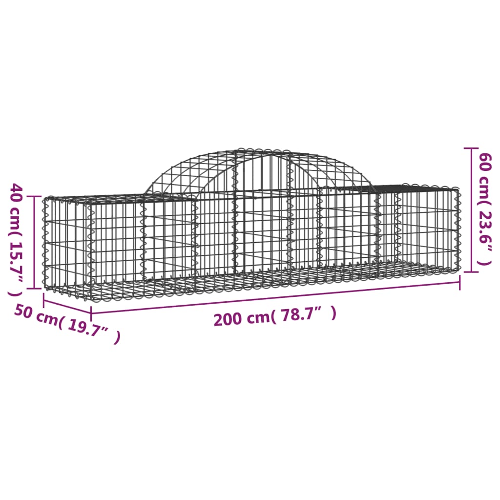 Gabionkurver buede 25 stk 200x50x40/60 cm galvanisert jern