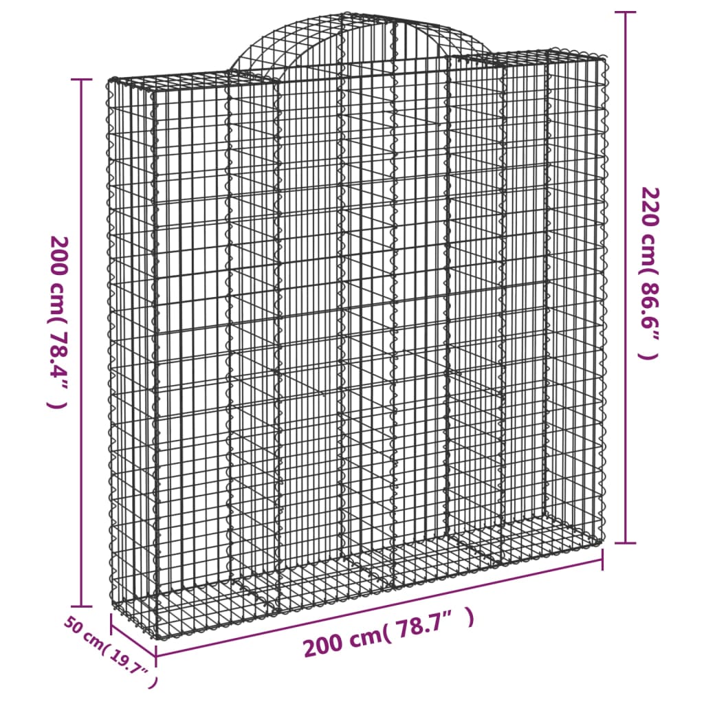 Gabionkurver buede 5 stk 200x50x200/220 cm galvanisert jern