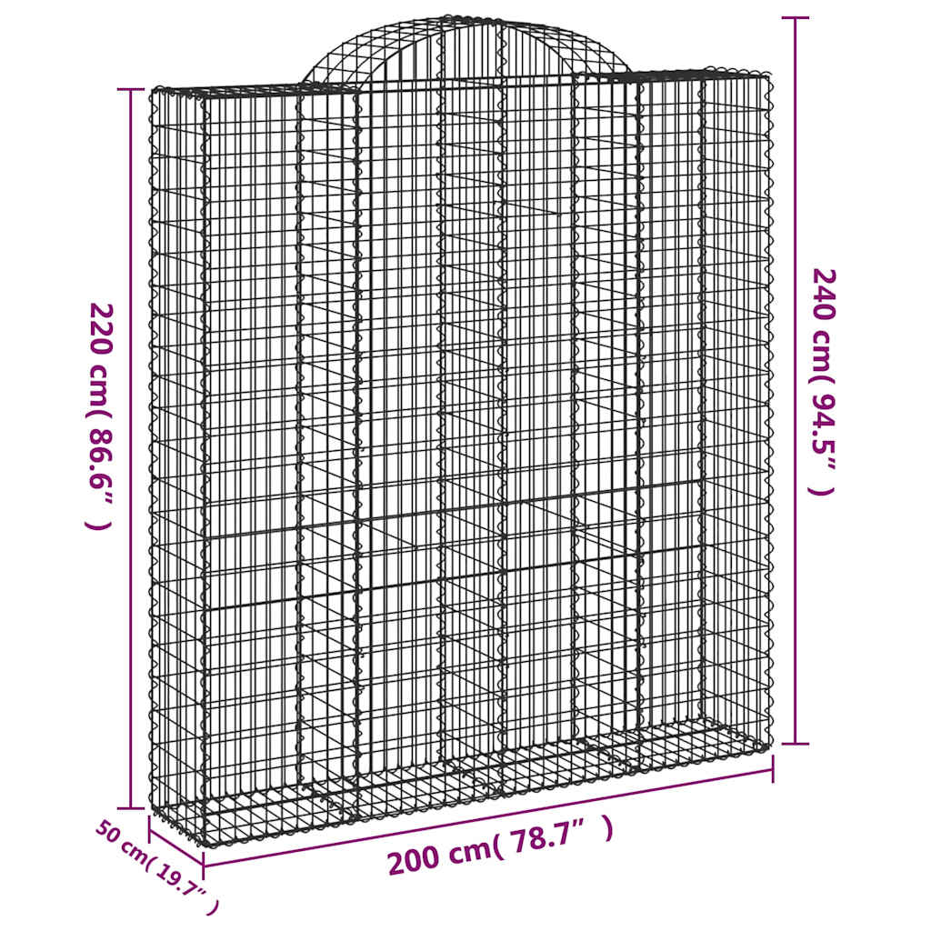 Gabionkurver buede 9 stk 200x50x220/240 cm galvanisert jern