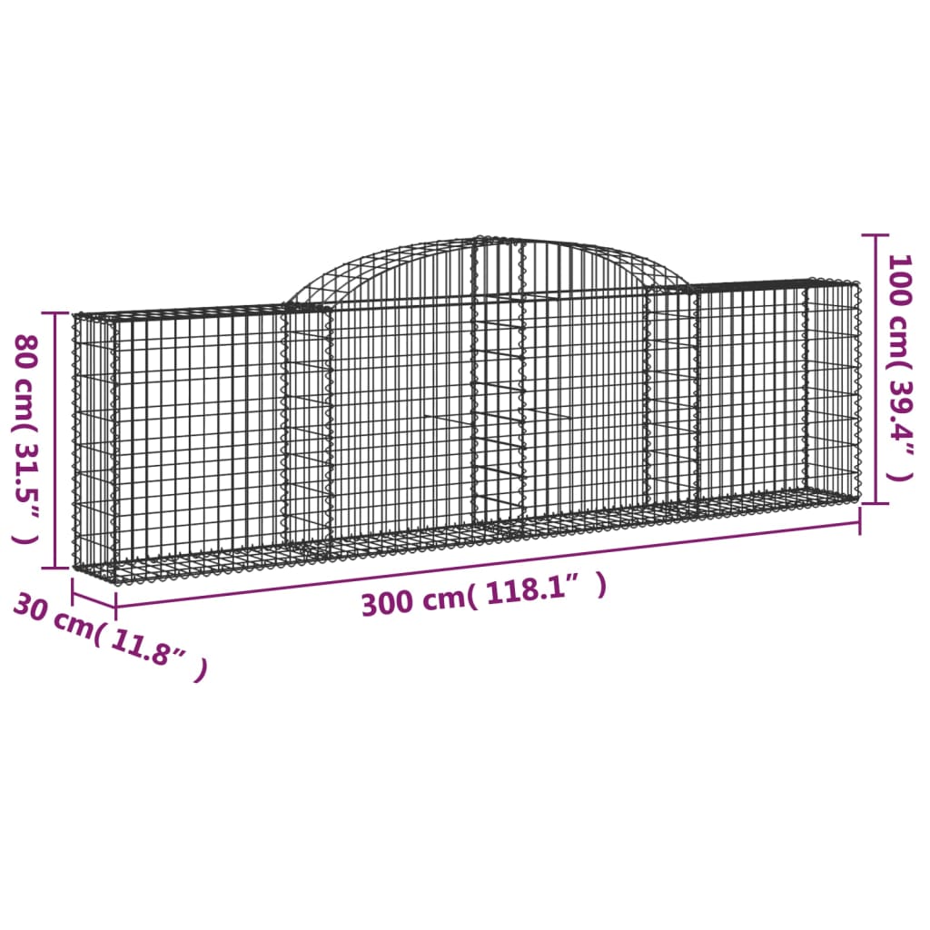 Gabionkurver buede 9 stk 300x30x80/100 cm galvanisert jern