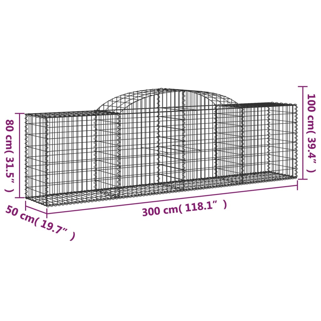 Gabionkurver buede 20 stk 300x50x80/100 cm galvanisert jern