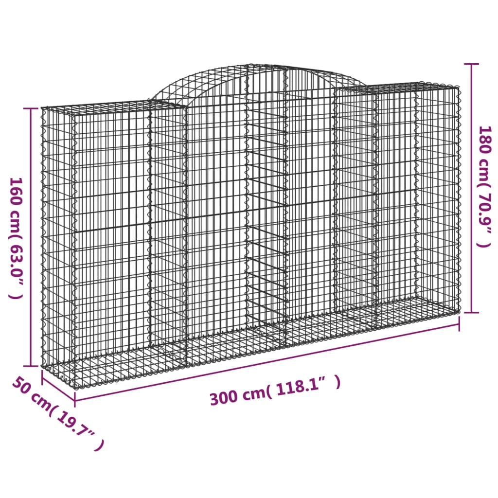 Gabionkurver buede 20 stk 300x50x160/180 cm galvanisert jern