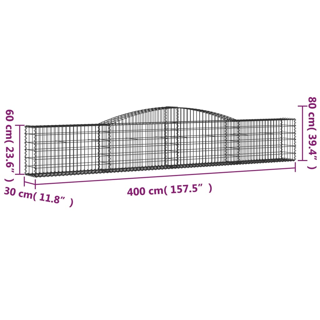 Gabionkurver buede 3 stk 400x30x60/80 cm galvanisert jern