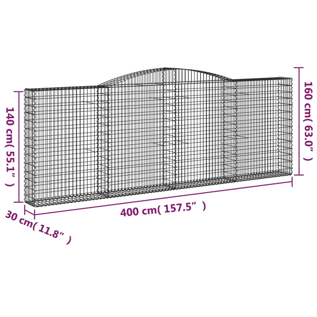 Gabionkurver buede 8 stk 400x30x140/160 cm galvanisert jern