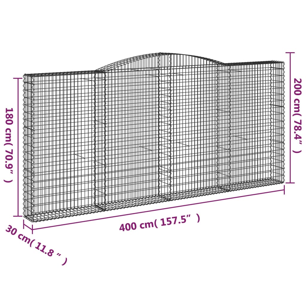 Gabionkurver buede 8 stk 400x30x180/200 cm galvanisert jern