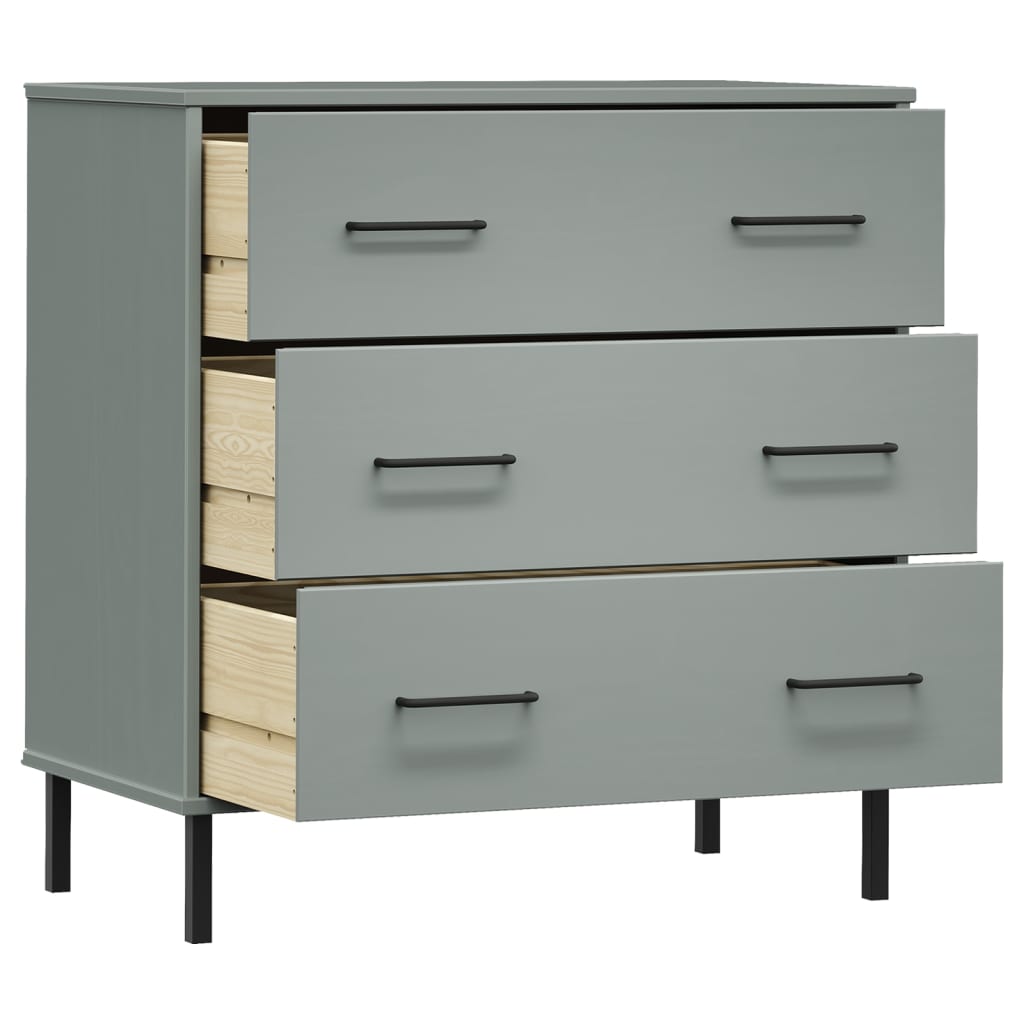 Kommode Grå med 3 skuffer Grå 77x40x79,5 cm heltre OSLO