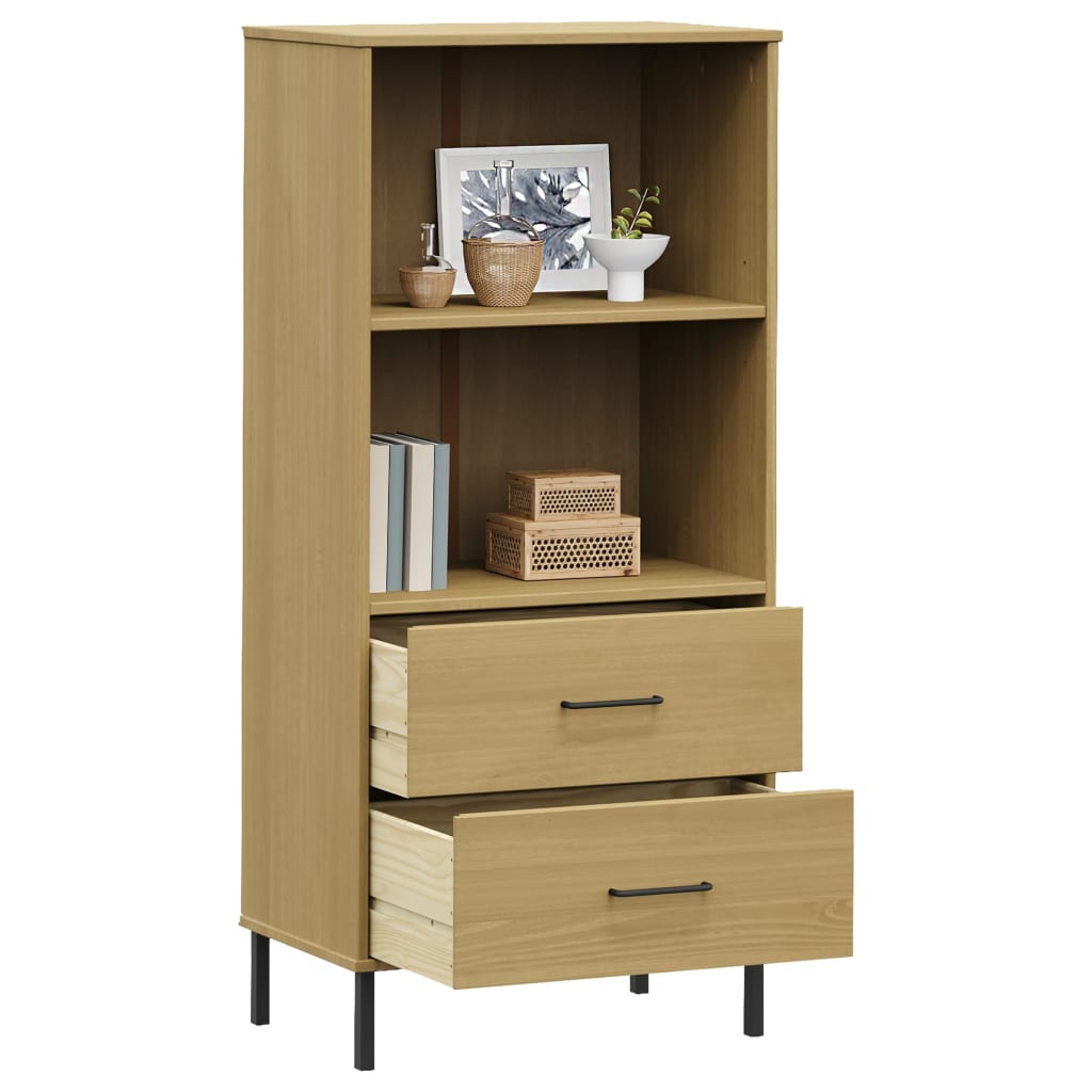 Bokhylle Brun med 2 skuffer 60x35x128,5 cm heltre OSLO