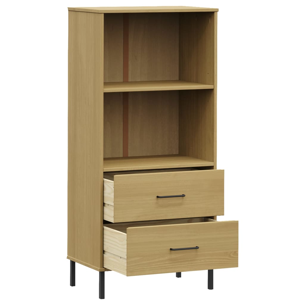 Bokhylle Brun med 2 skuffer 60x35x128,5 cm heltre OSLO