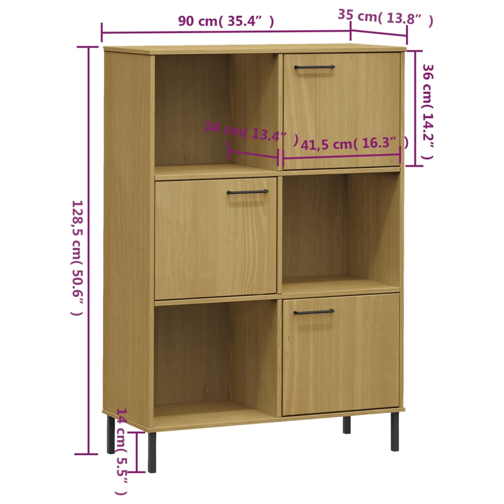 Bokhylle Brun med metallben 90x35x128,5 cm heltre OSLO