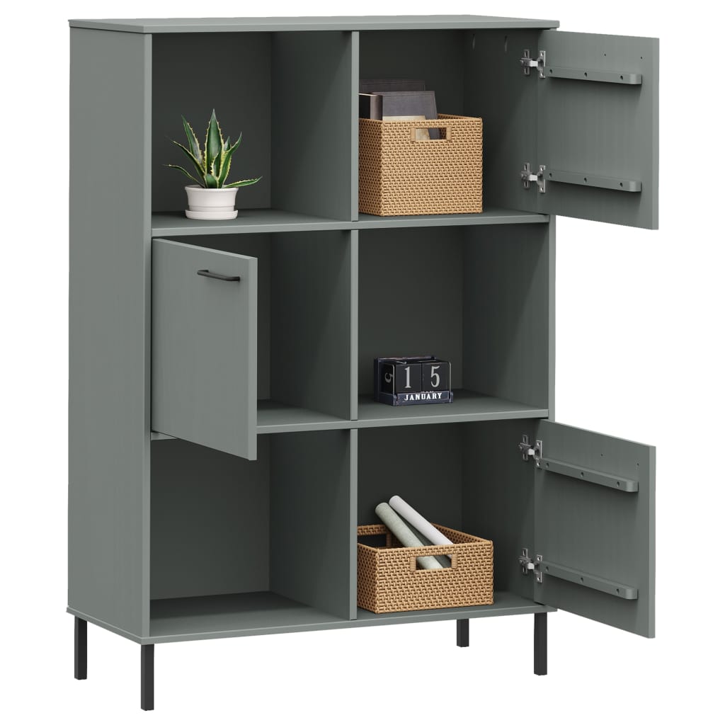 Bokhylle Grå med metallben 90x35x128,5 cm heltre OSLO