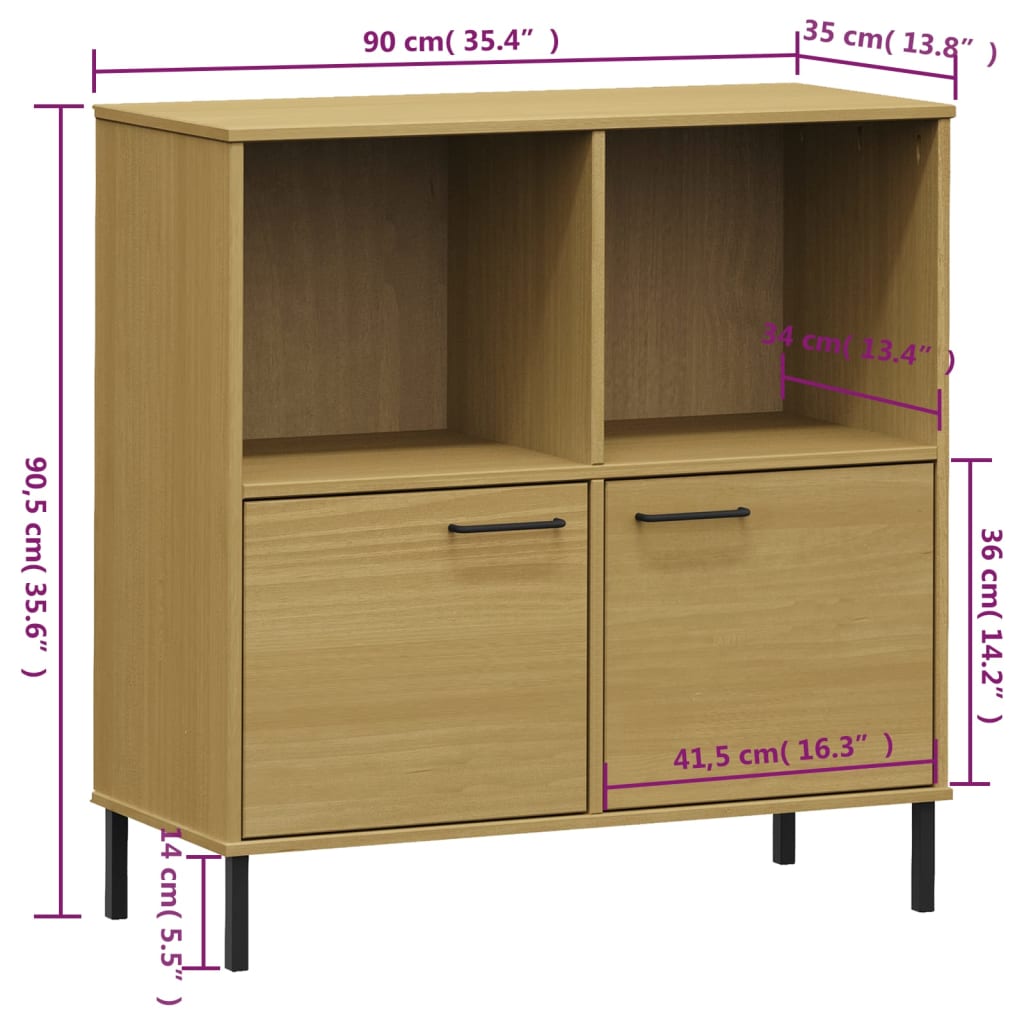 Bokhylle Brun med metallben 90x35x90,5 cm heltre OSLO