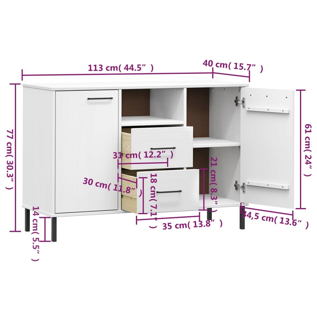 Skjenk Hvit med metallben 113x40x77 cm heltre OSLO