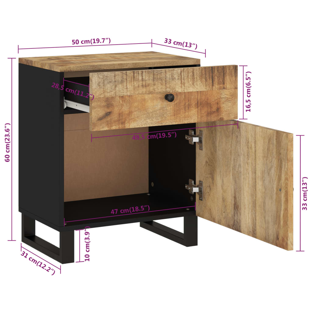 Nattbord Sengbord Tre 50x33x60 cm heltre mango og