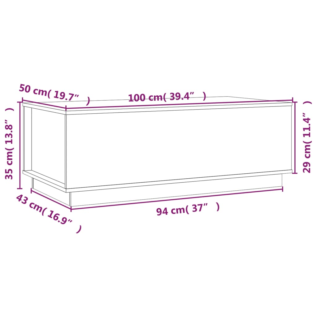 Salongbord Sofabord Hvit 100x50x35 cm heltre furu