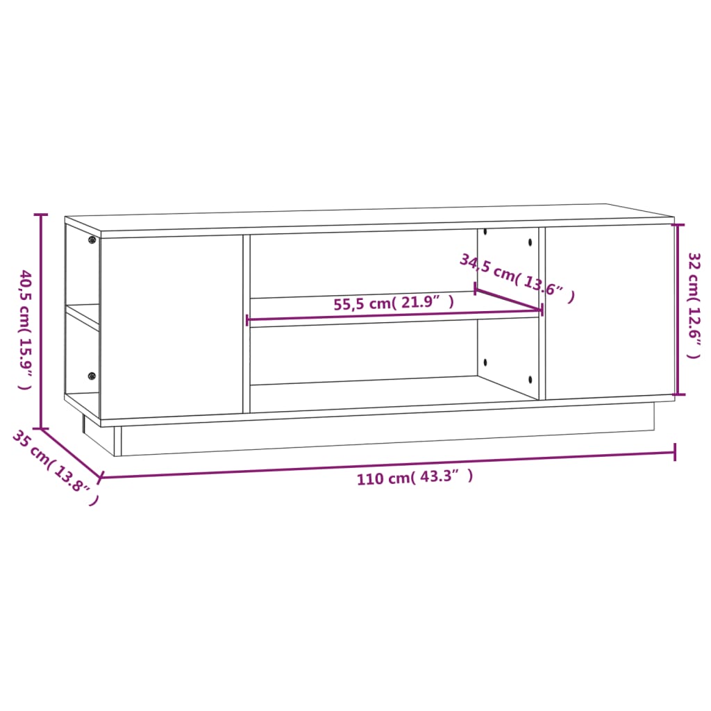 TV-Møbel Hvit TV-benk 110x35x40,5 cm heltre furu