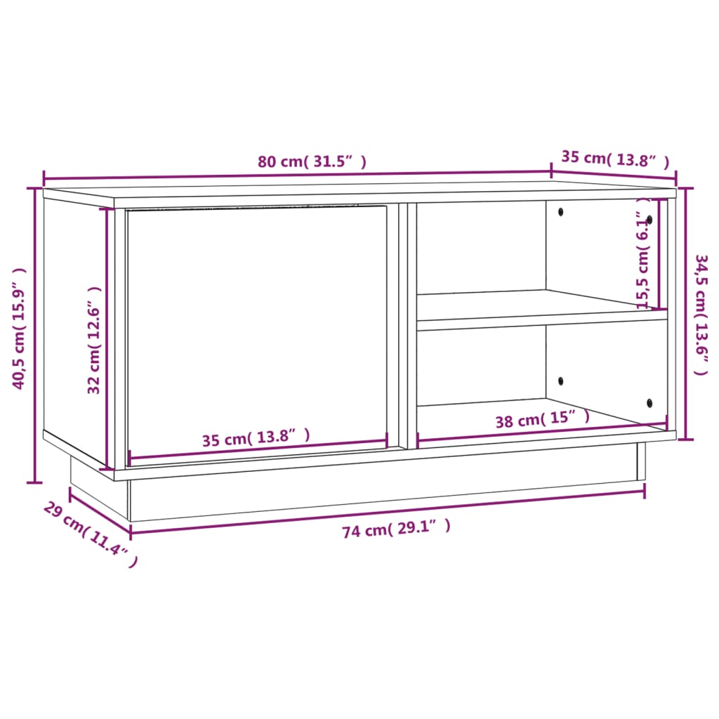 TV-Møbel Tre Tv-benk 80x35x40,5 cm heltre furu