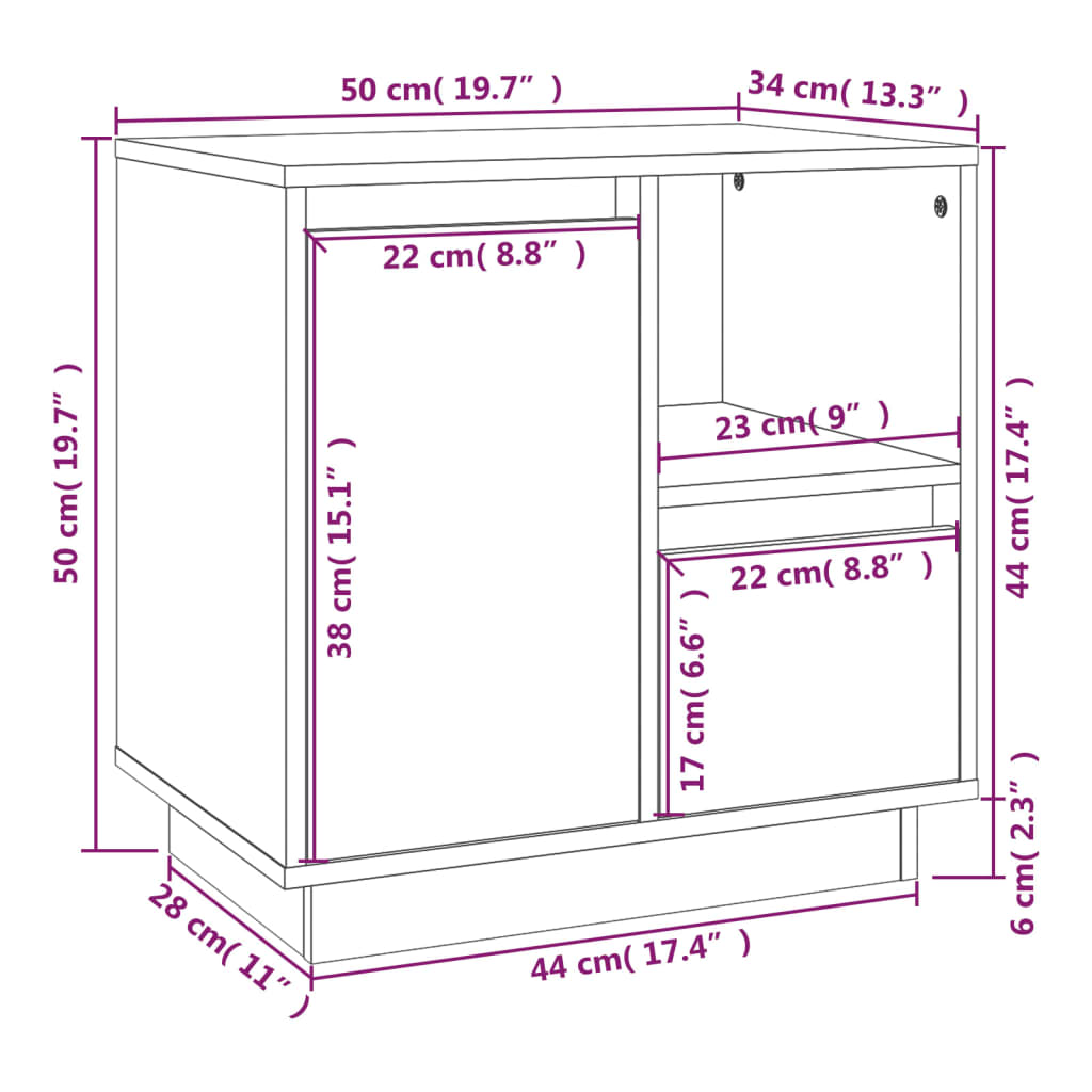 Nattbord Sengbord Tre heltre furu 50x34x50 cm