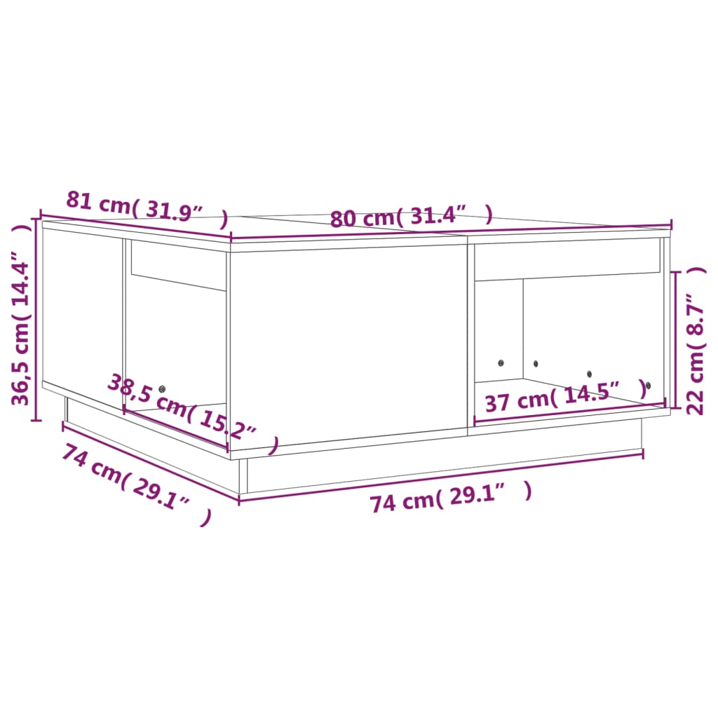 Salongbord Sofabord Brun Honningbrun 80x81x36,5 cm heltre furu