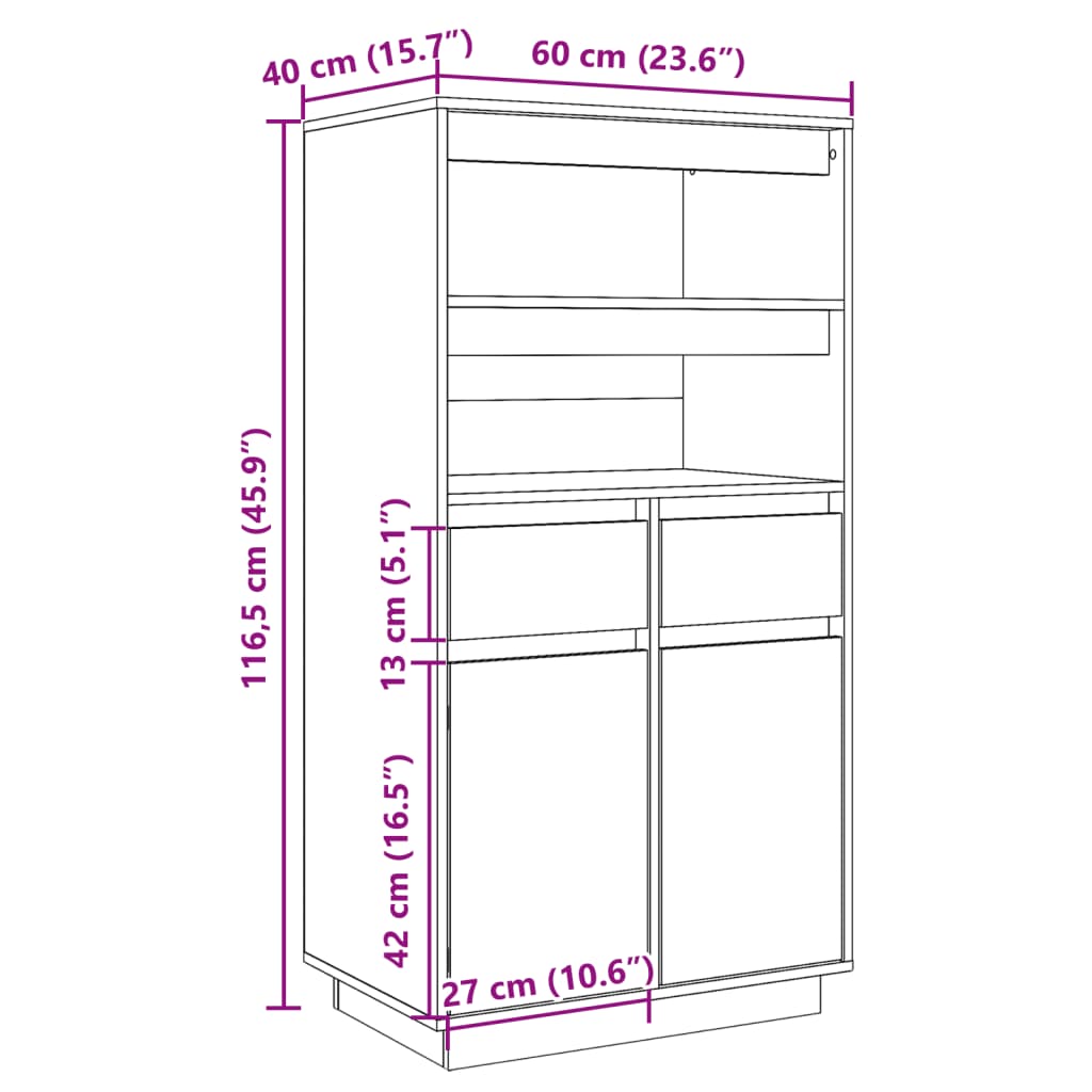 Skap heltre furu 60x40x116,5 cm