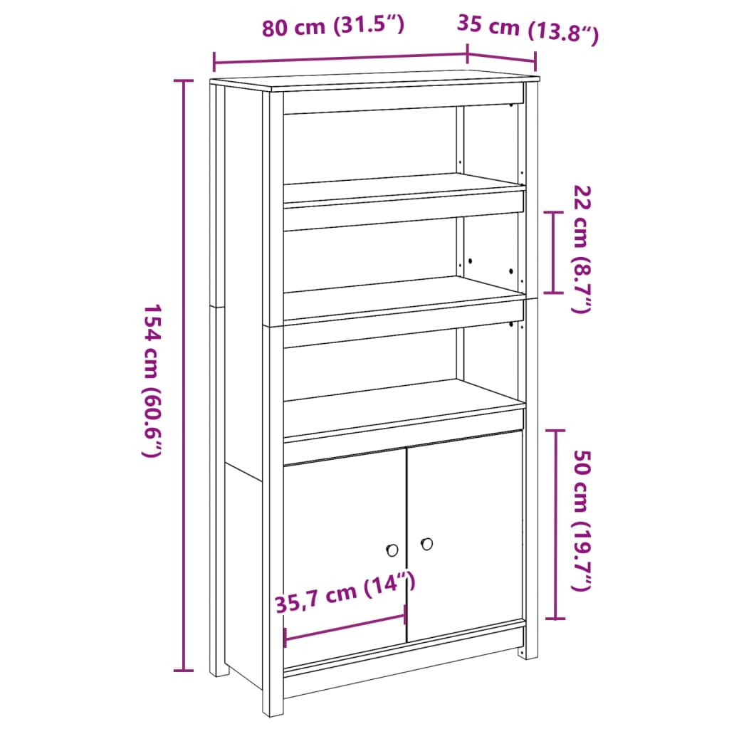 Skap Tre 80x35x154 cm heltre furu