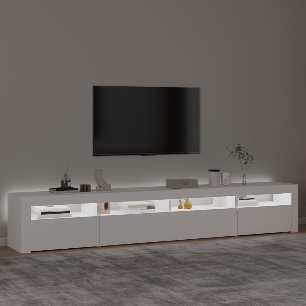 TV-Møbel Hvit TV-benk med LED-lys 240x35x40 cm