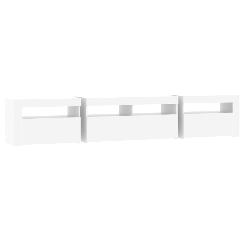 TV-Møbel Hvit TV-benk med LED-lys 210x35x40 cm