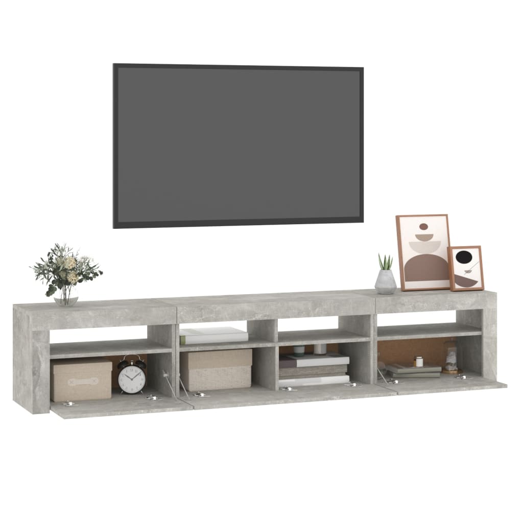 TV-Møbel Betonggrå TV-benk med LED-lys 210x35x40 cm