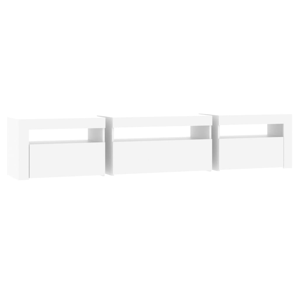 TV-Møbel Hvit TV-benk med LED-lys 195x35x40 cm