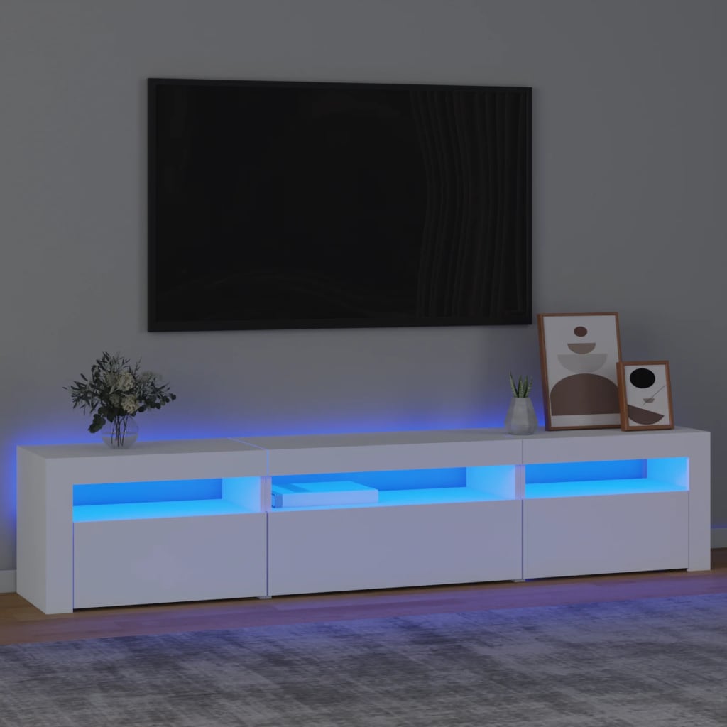 TV-Møbel Hvit TV-benk med LED-lys 195x35x40 cm