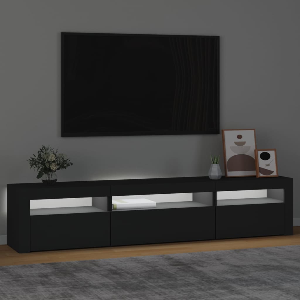 TV-Møbel Svart TV-benk med LED-lys 195x35x40 cm