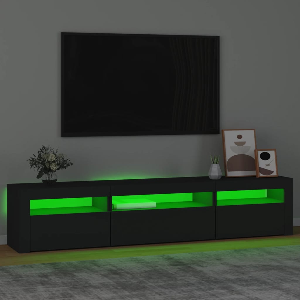 TV-Møbel Svart TV-benk med LED-lys 195x35x40 cm
