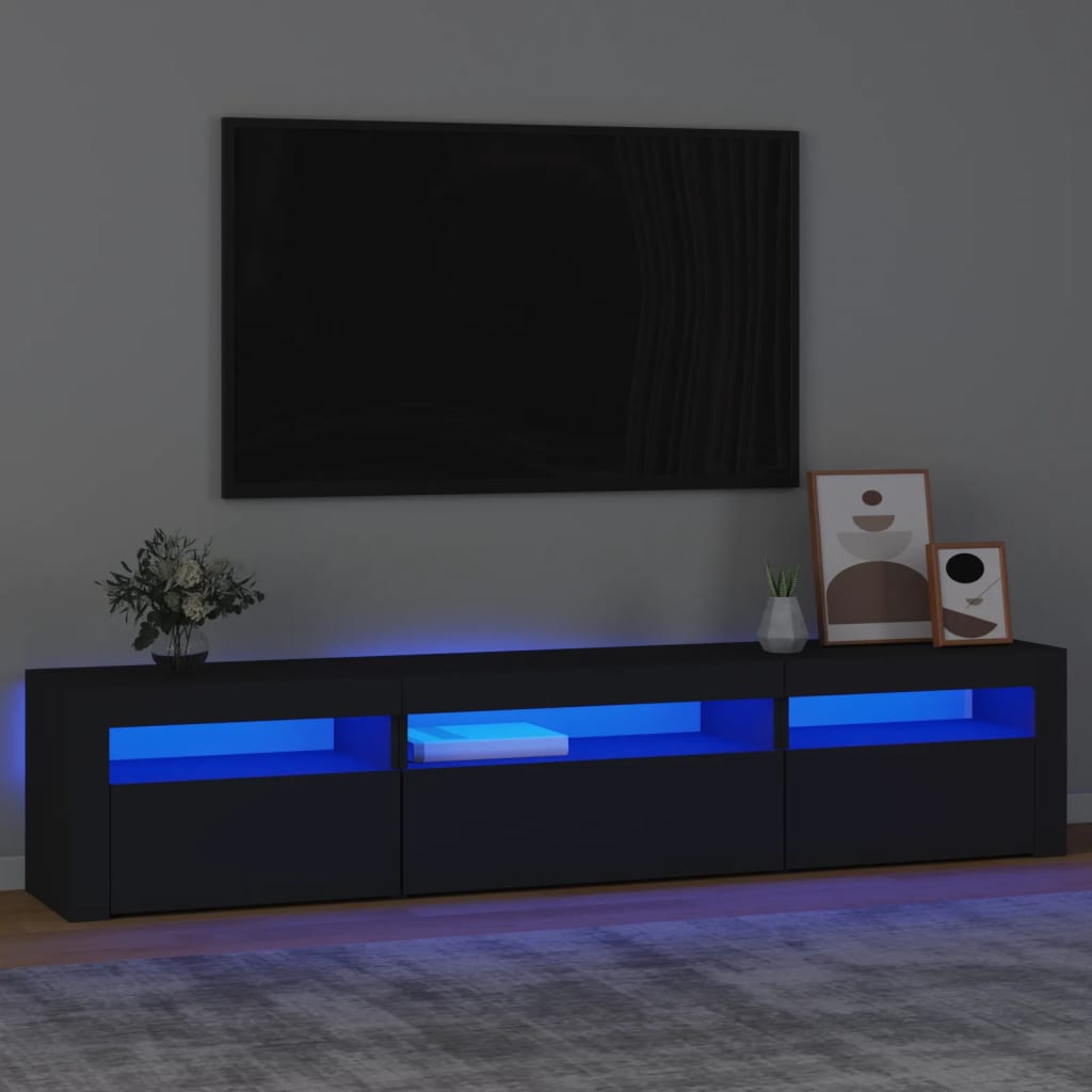 TV-Møbel Svart TV-benk med LED-lys 195x35x40 cm