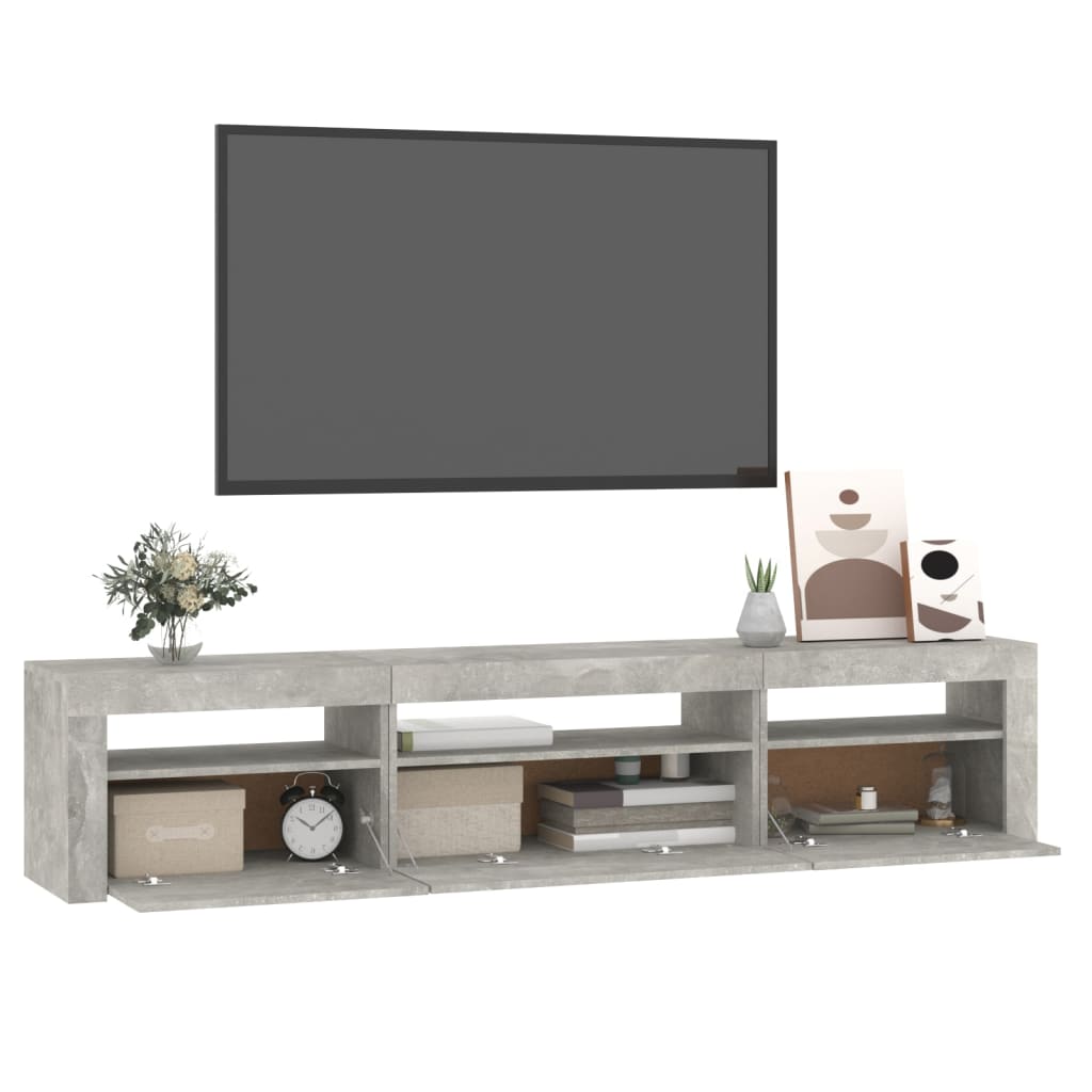 TV-Møbel Betonggrå TV-benk med LED-lys 195x35x40 cm