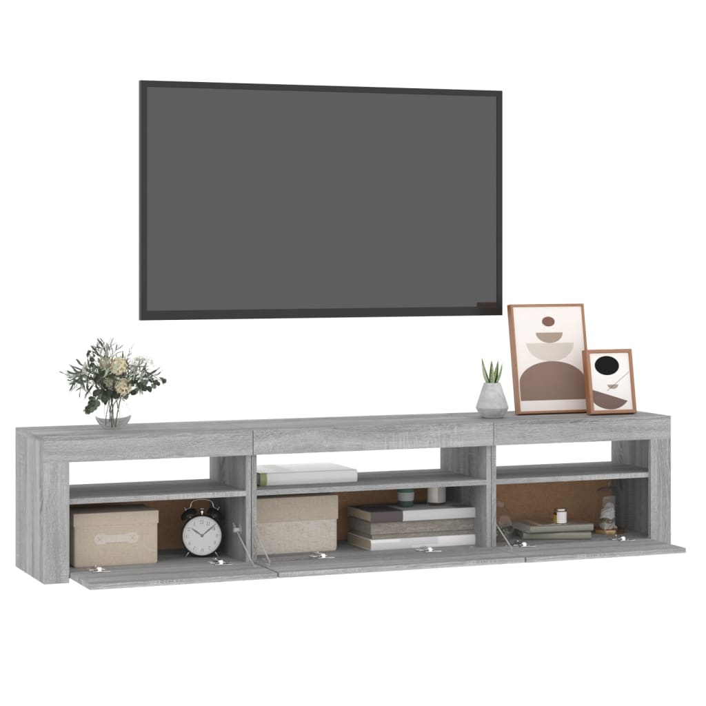 TV-Møbel Sonoma Grå TV-benk med LED-lys 195 x 35 x 40 cm