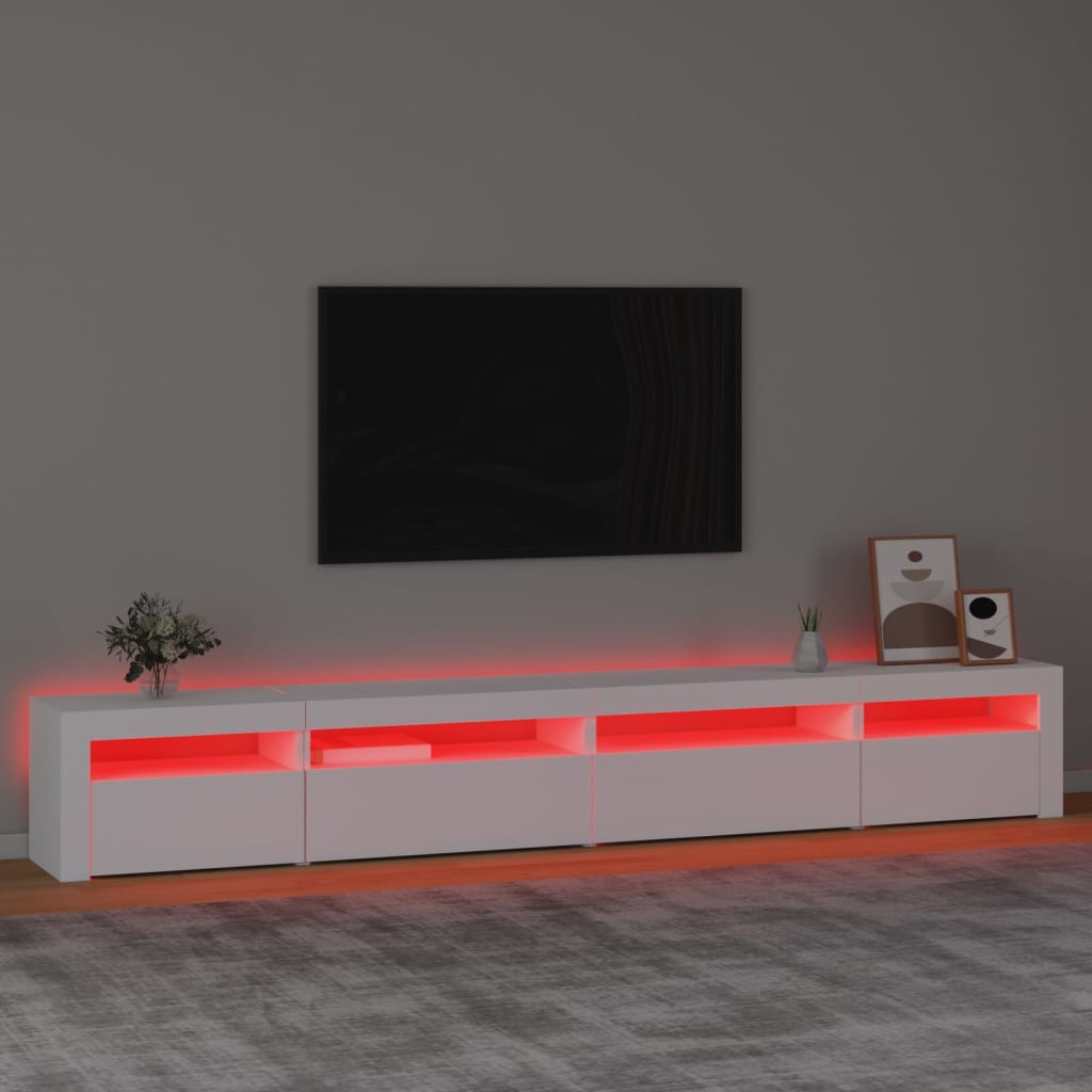 TV-Møbel Hvit TV-benk med LED-lys 270x35x40 cm