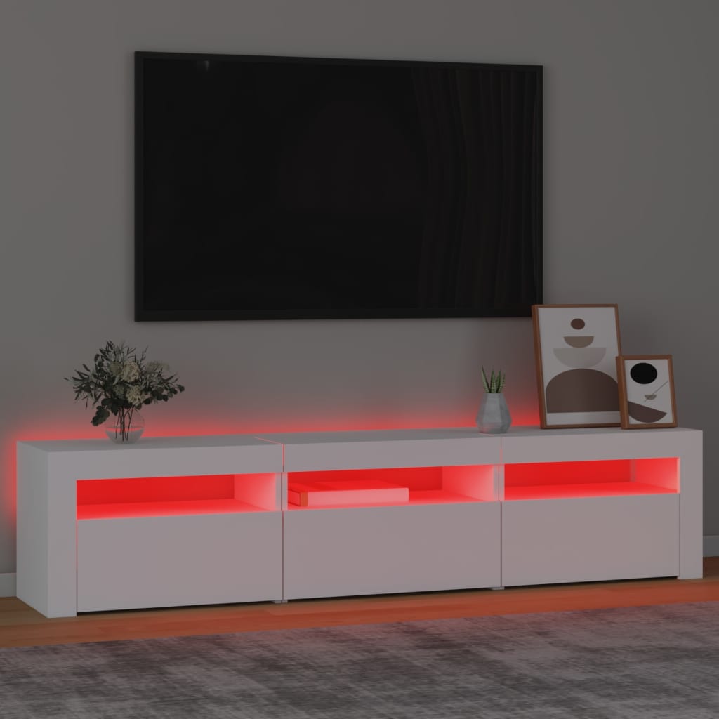 TV-Møbel Hvit TV-benk med LED-lys 180x35x40 cm