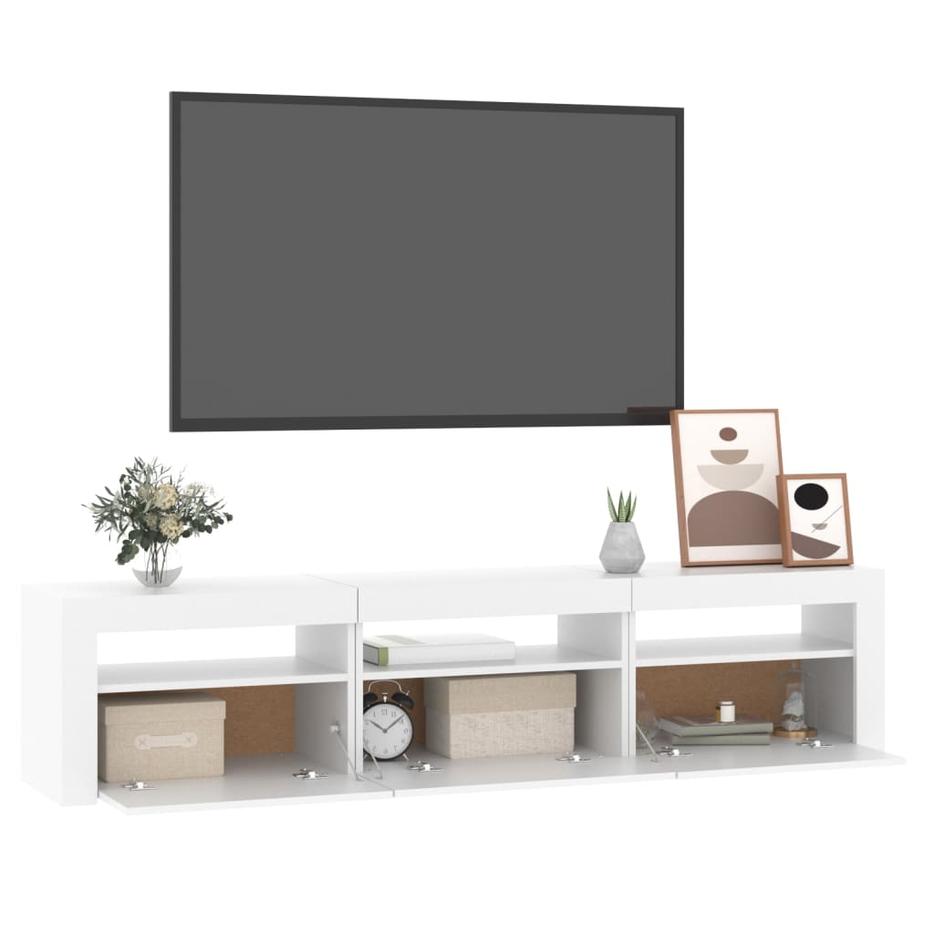 TV-Møbel Hvit TV-benk med LED-lys 180x35x40 cm
