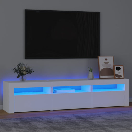 TV-Møbel Hvit TV-benk med LED-lys 180x35x40 cm