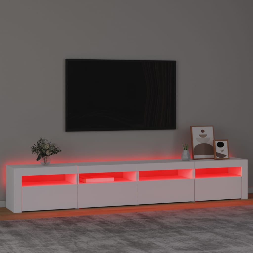 TV-Møbel Hvit TV-benk med LED-lys 240x35x40 cm