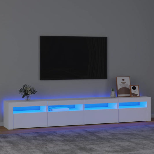 TV-Møbel Hvit TV-benk med LED-lys 240x35x40 cm